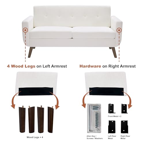Tbfit L Shaped Couch Sofa, 80" W Mid-Century Modern Sectional Couches, 3 Seater Sofas with Wide Chaise Lounge & Two Pillows