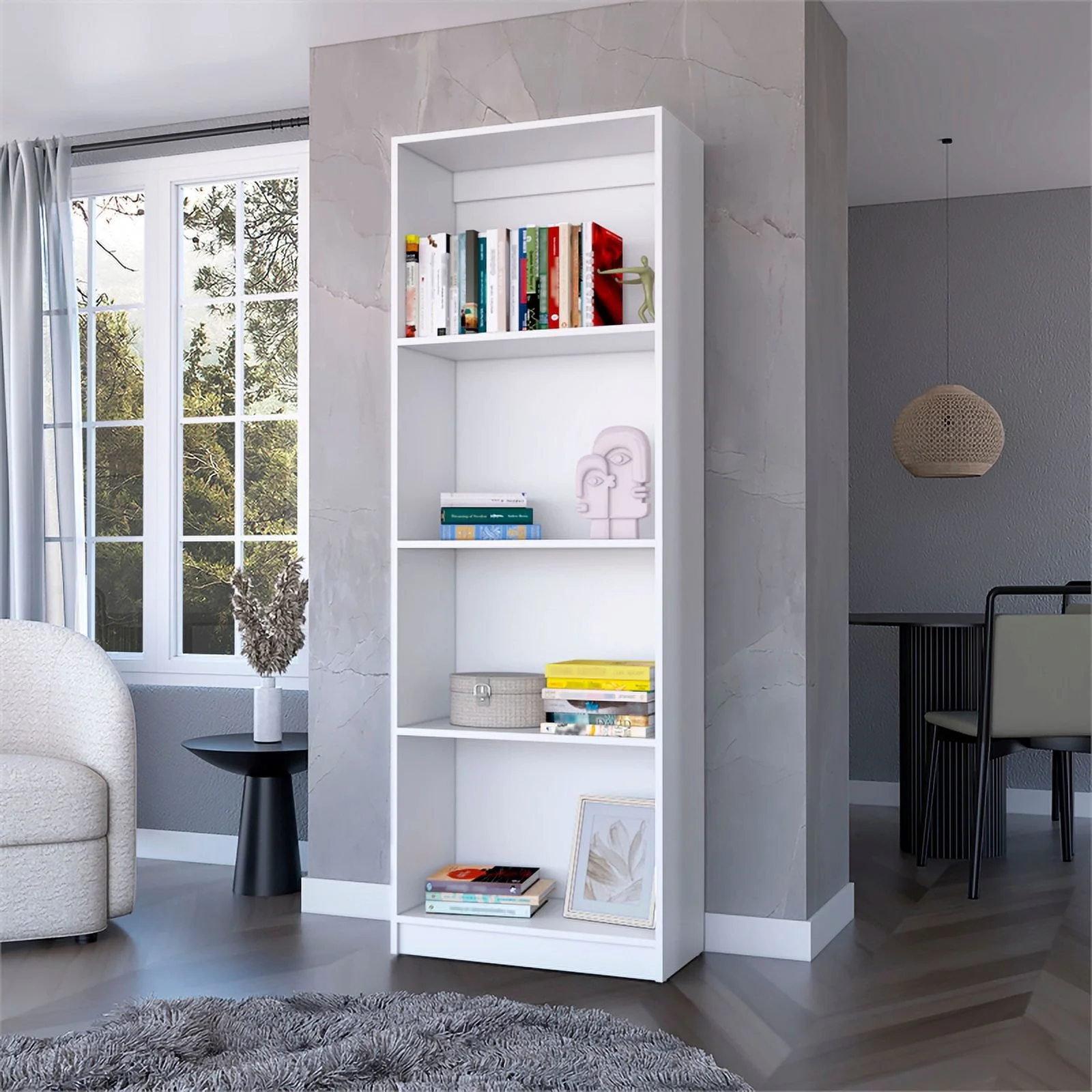 Home Square 2-Piece Set with Computer Desk and Wood Bookcase in White