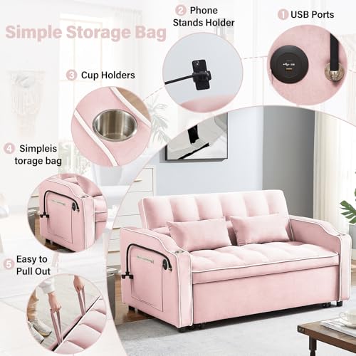 WIIS' IDEA Convertible Sofa Bed,3 in 1 Velvet Sleeper Sofa Pull-Out Bed