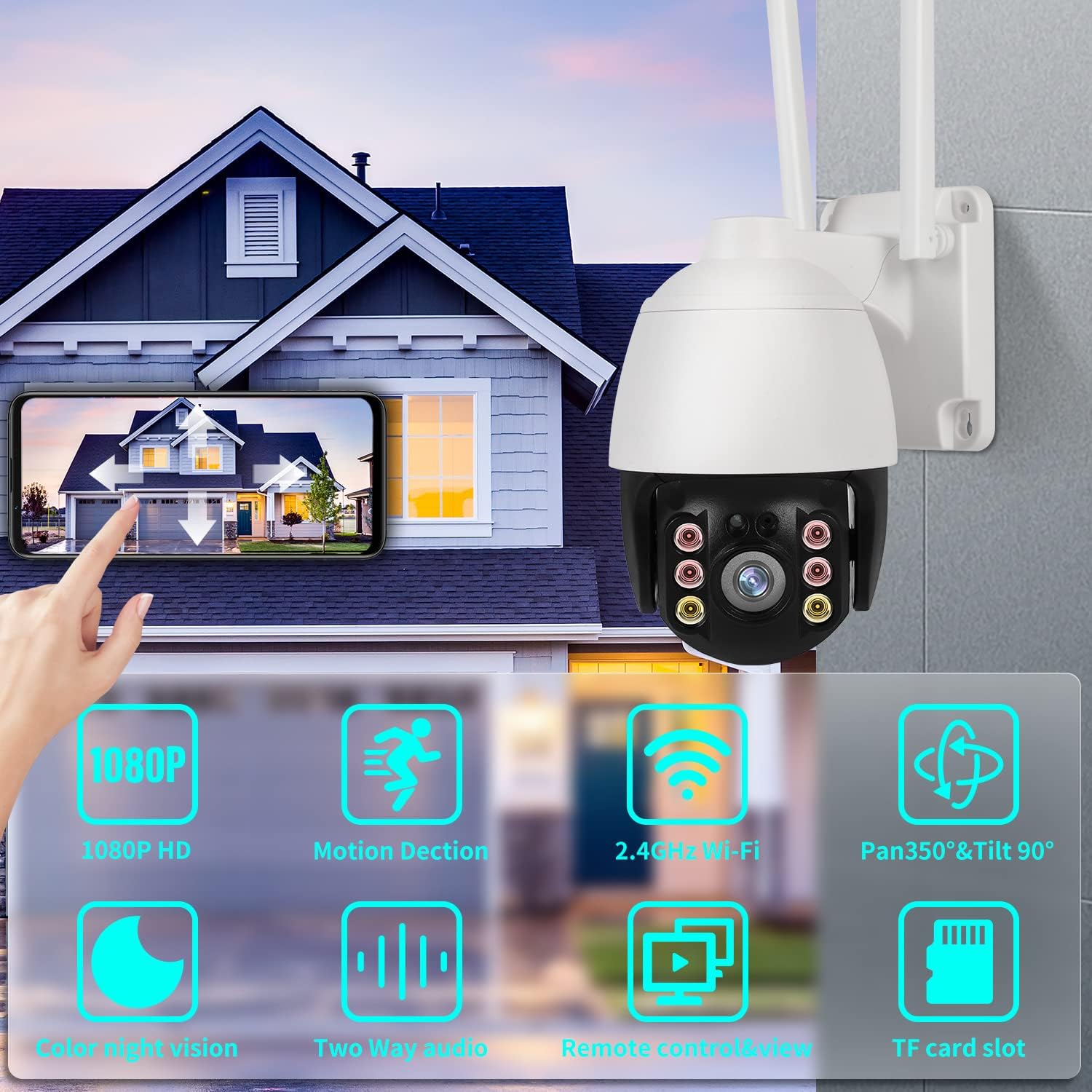 Security Camera Outdoor,Wireless WiFi Home HD 1080P Security Camera System 360° View,Reidubo Dome Surveillance Camera with Motion Detection