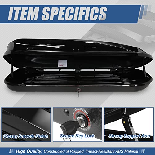 Auto Dynasty Hard Shell Roof Top Mount Car Storage Travel Luggage Box Cargo Carrier, 53 (L) x 34 (W) x 15 (H) Inches, Capacity 110 Pounds