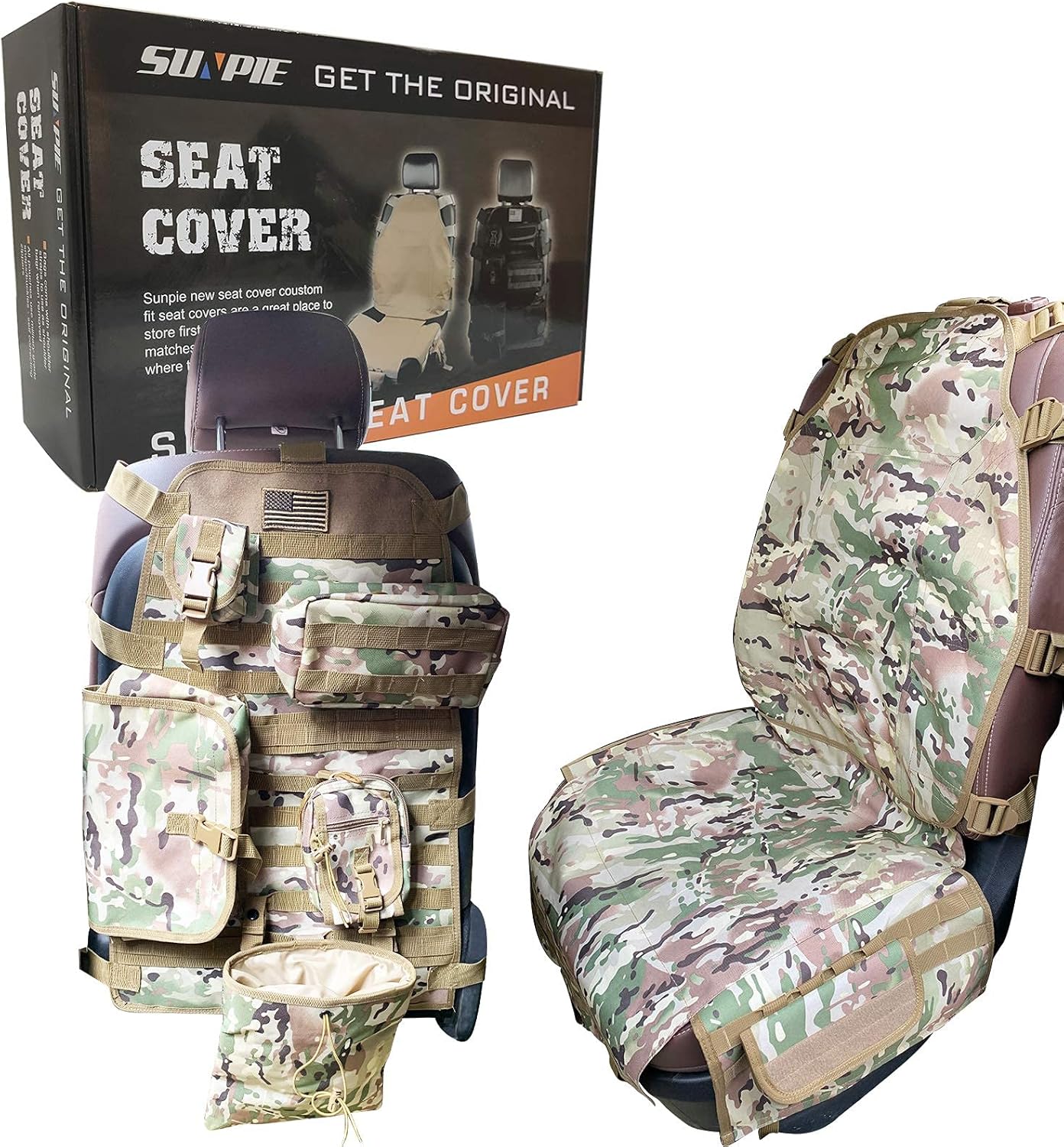 SUNPIE Upgrade Large Seat Size Universal Tactical Seat Cover for Trucks Multi Pockets Molle Seat Back Organizer Fit J eep Wrangler JL/JLU/Gladiator