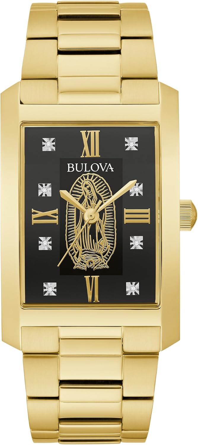 Bulova Our Lady of Guadalupe Gold Stainless Steel 3-Hand Quartz Watch with Diamonds