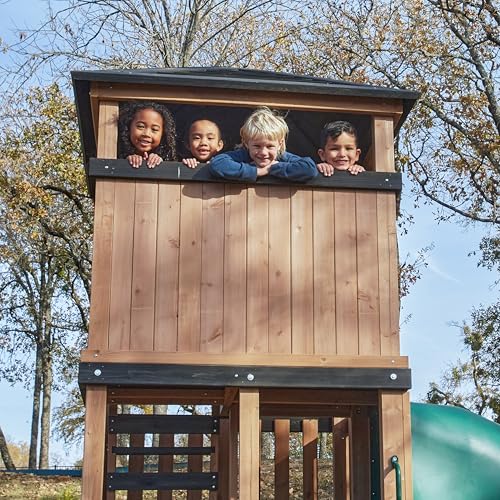 KidKraft Panorama Tower Three-Story Wooden Outdoor Playhouse with Slide