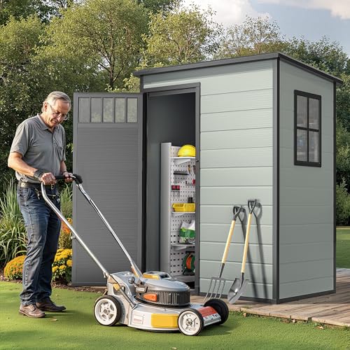 DWVO 6x4.4 FT Resin Storage Shed with Fence-Style and Side Windows, Lockable Door, and Vents for Garden, Backyard, Patio, Lawn, Brown