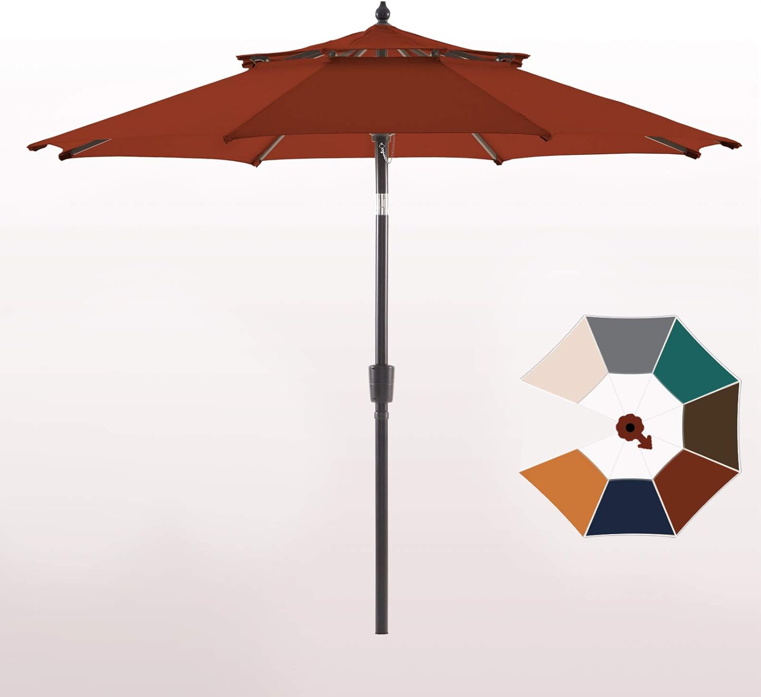 wikiwiki Olefin 9 FT 2 Tier Market Umbrella Patio Outdoor Table Umbrellas with 3-Year Nonfading Olefin Canopy and Push Button Tilt for Garden