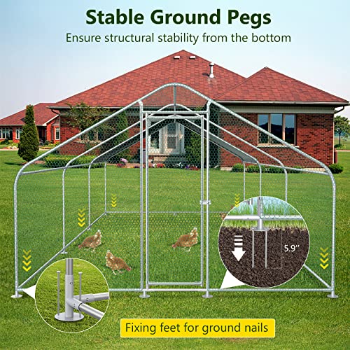 10x20FT Large Metal Chicken Run with Roof, Walk-in Poultry Cage Chicken Coop Runs House for Yard with Waterproof Cover