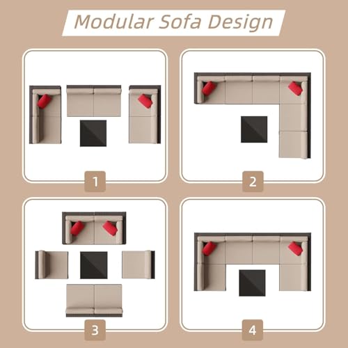 Shintenchi 6 Pieces Patio Furniture Sets Outdoor All-Weather Sectional Patio Sofa Set PE Rattan Manual Weaving Wicker Patio Conversation Set with