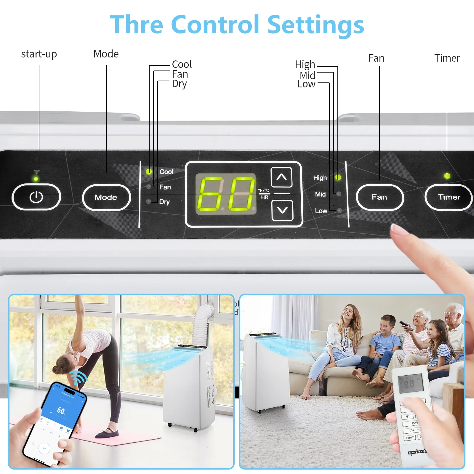 GoDecor Portable Air Conditioner 12000 BTU Power Plug in AC Cold Indoor Room Conditioning System with Cooler, Dehumidifier, Fan, Exhaust Hose
