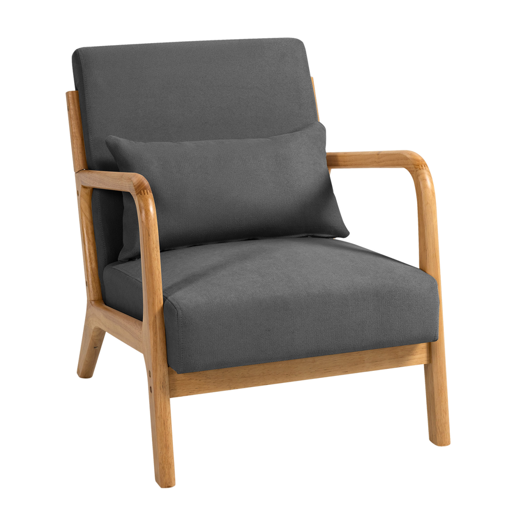 BIGWOO Leisure Sofa with Solid Wood Armrest Modern Chair, Single Seat Dark Gray