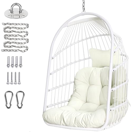 Chihee Egg Chair Foldable Wicker Rattan Hanging Chair Swing Chair Indoor Outdoor Patio Wicker Chair Hammock Chair with Stainless Steel Hanging Kit
