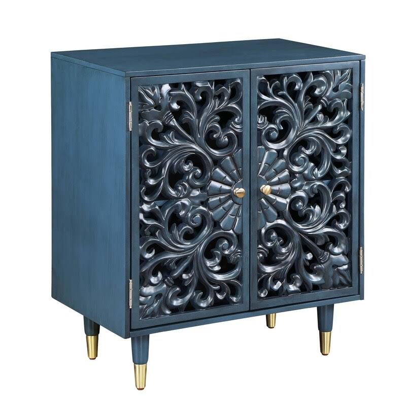 Solid Wood Green Hollow 2-Door Accent Cabinet for Living/ Dining Room - W17.5x22x L30x22x H35.5x22