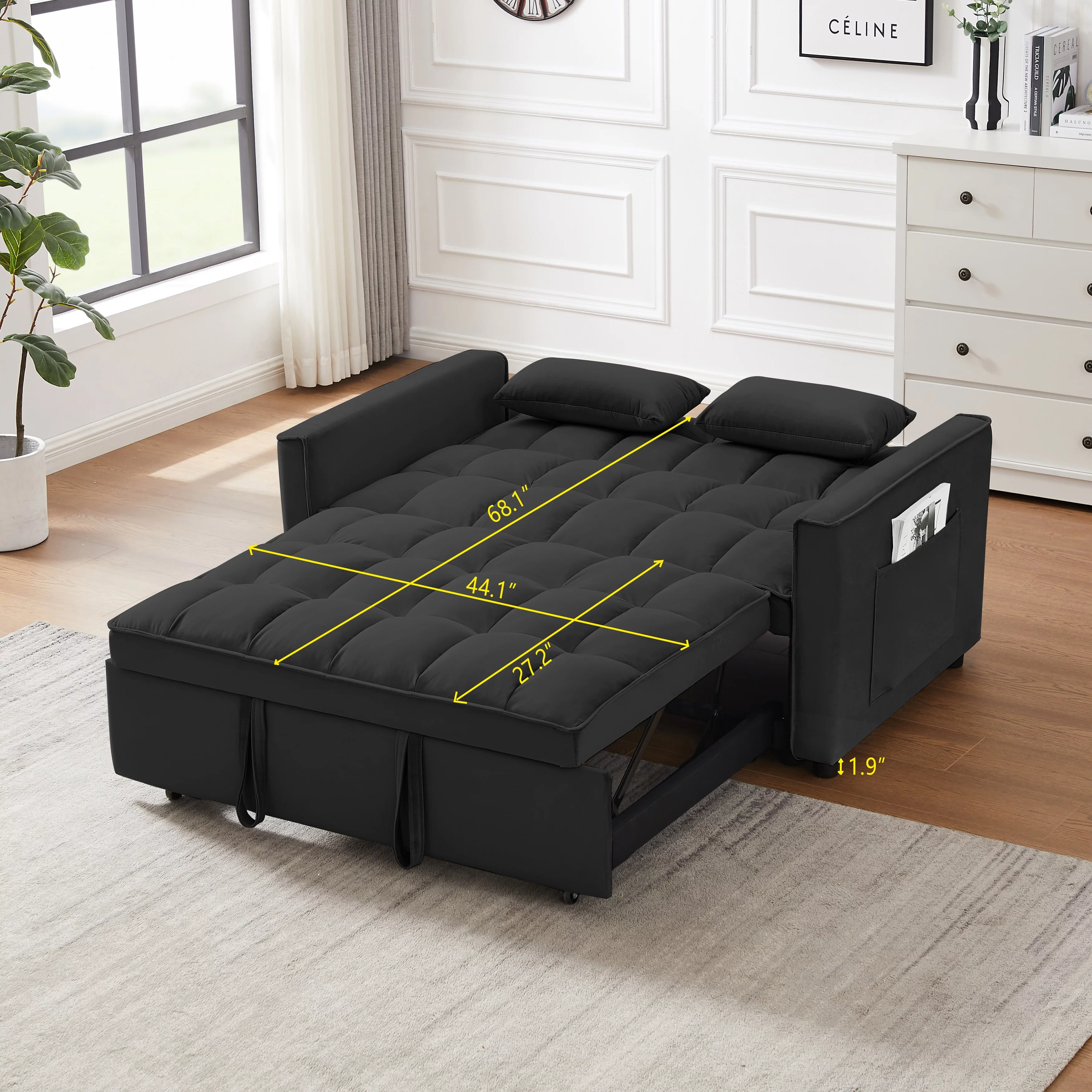 Hombay Modern Velvet Pull Out Convertible Sofa Bed, Upholstered Folding Sleeper Couch Loveseat with Reclining Backrest Pillows for Living Room Bedroom
