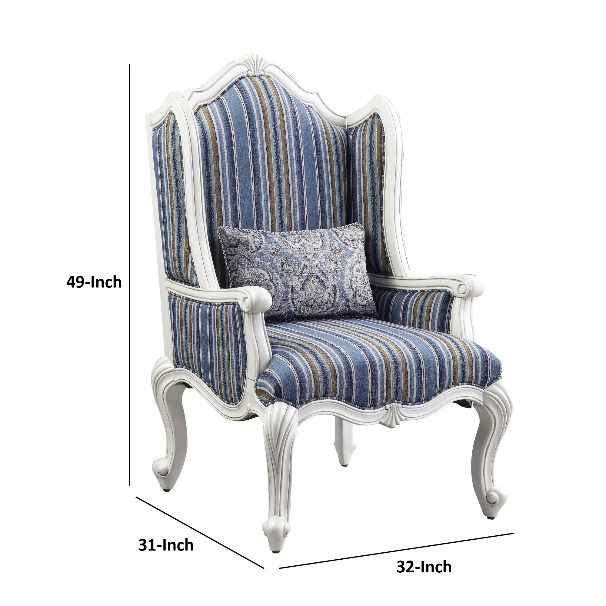 Chair with Wingback and Resin Queen Anne Legs, Blue
