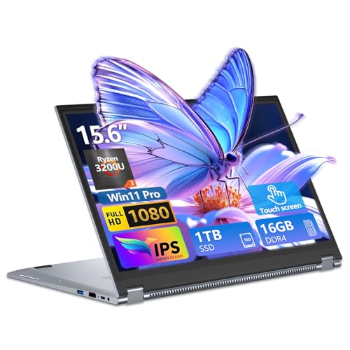 2 in 1 Laptop Computer, 15.6 Inch Convertible Laptop, 16GB DDR4 RAM 512GB SSD Touchscreen Laptop, AMD Ryzen R3 3200U, AMD Radeon, FHD 1920x1080