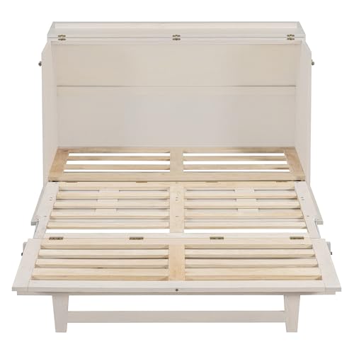 Harper & Bright Designs Full Size Murphy Bed Cabinet Wall Bed Chest with USB