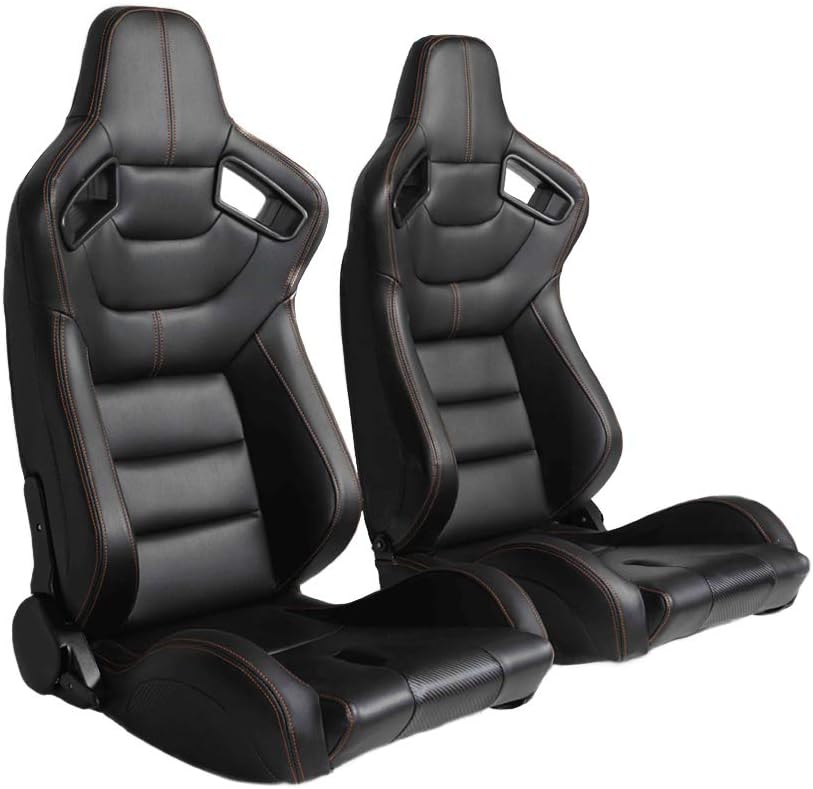 Universal Racing Seats Pair with Dual Sliders, Pair of PVC Leather Racing Bucket Seats,Adjustable Racing Bucket Seats