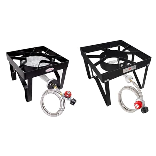 GasOne 200K BTU Propane Burner – Heavy-Duty Propane Stove – Outdoor Burner with Adjustable 0-20Psi Regulator and Steel Braided Hose – Ideal for Home