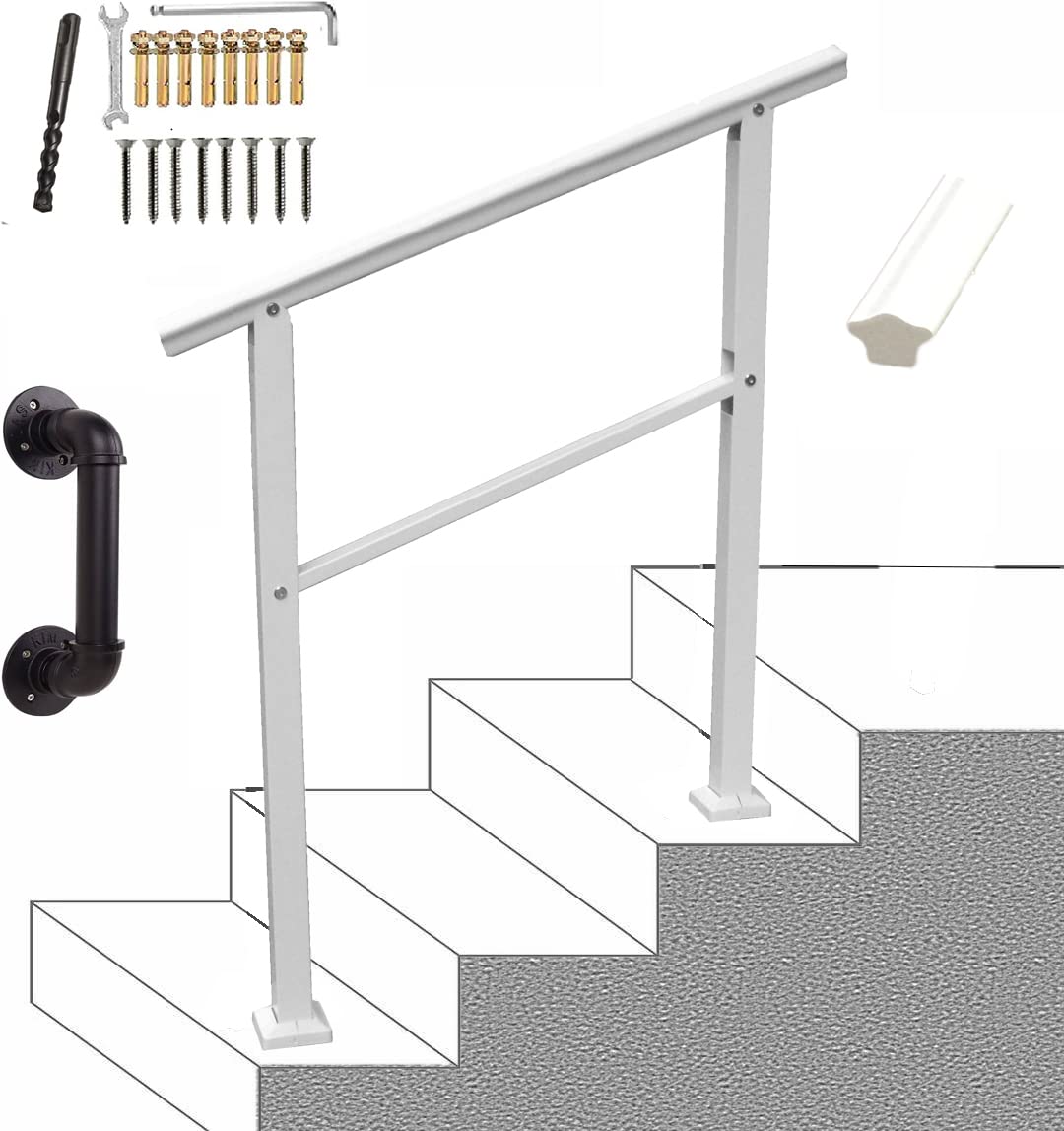AZUIZUIF White Stair Handrail 3ft Railing 3 Steps Transitional Handrail for Patio, Balcony, Porch, Garden, Residential Building