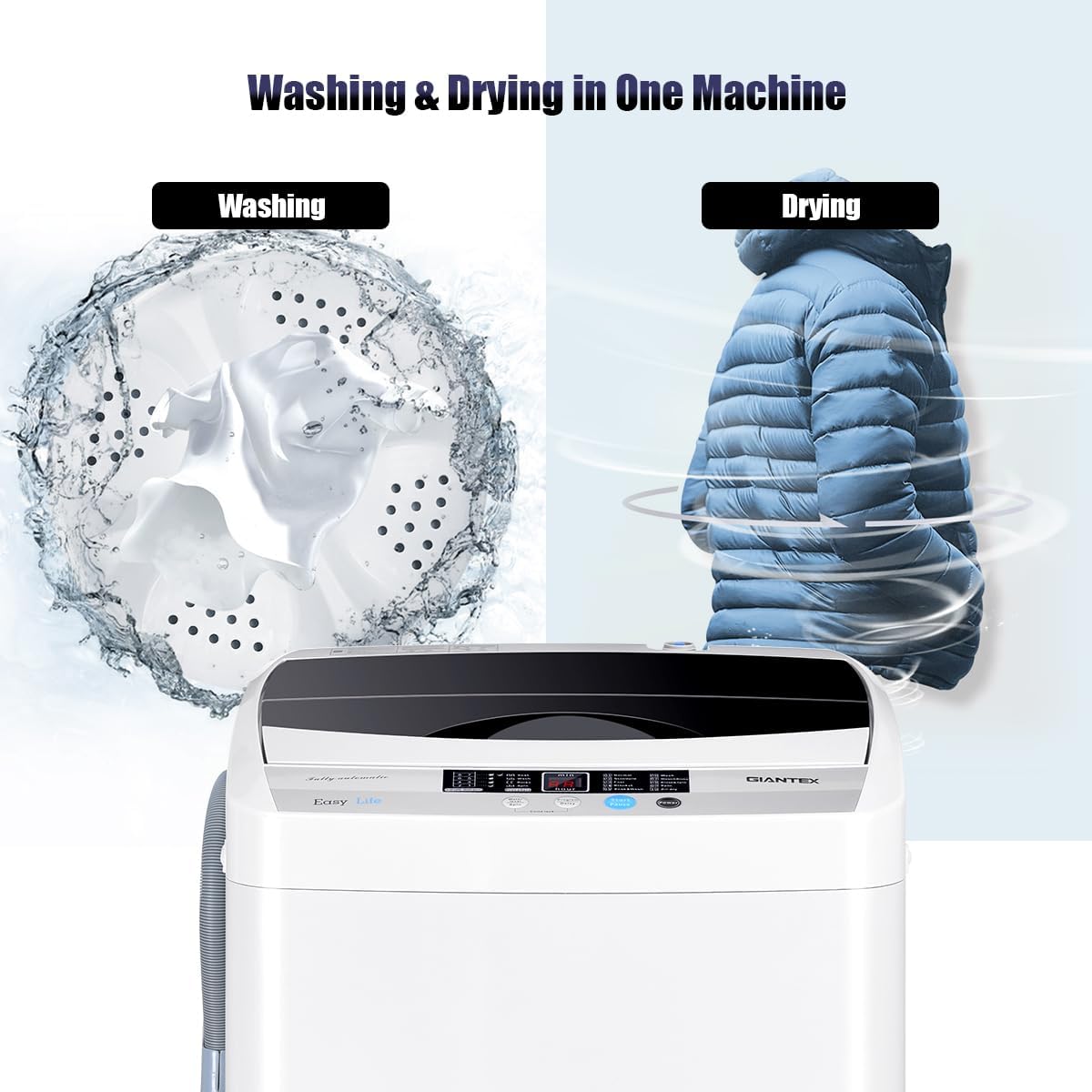 RELAX4LIFE Full-Automatic Washing Machine, 12LBS Capacity Compact Laundry Washer w/10 Programs, 8 Water Levels, LED Display & Drain Pump