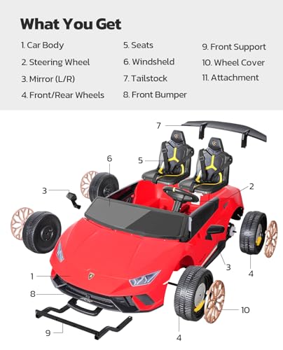 ELEMARA 2 Seater Ride on Toy for Big Kids,12V10Ah Lamborghini Ride On Car, 4.0 mph,Max 130lbs,Electric Car w/Remote, Kids' Electric Vehicles,3 Speeds