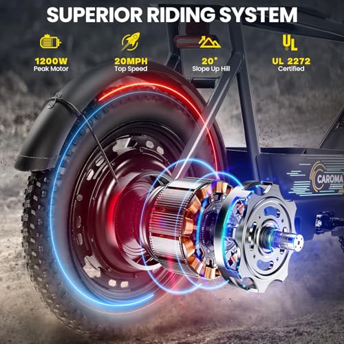 Caroma Peak 500W/800W/1200W Electric Scooter with Seat, 16 * 3" Fat Tire Ebike for All-Terrain, Max 15/25/30 Miles Ranges&20MPH