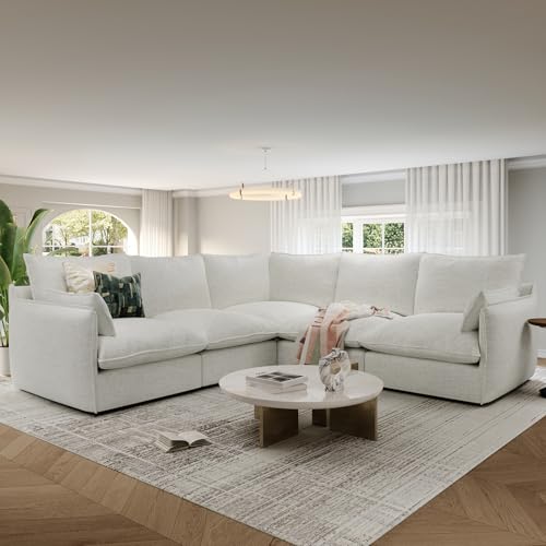 Cloud Modular Sectional Sofa, Waterproof Down Filled Sectional Sofas, High Backrest V Shaped 5 Seater Sectional Couches for Living Room