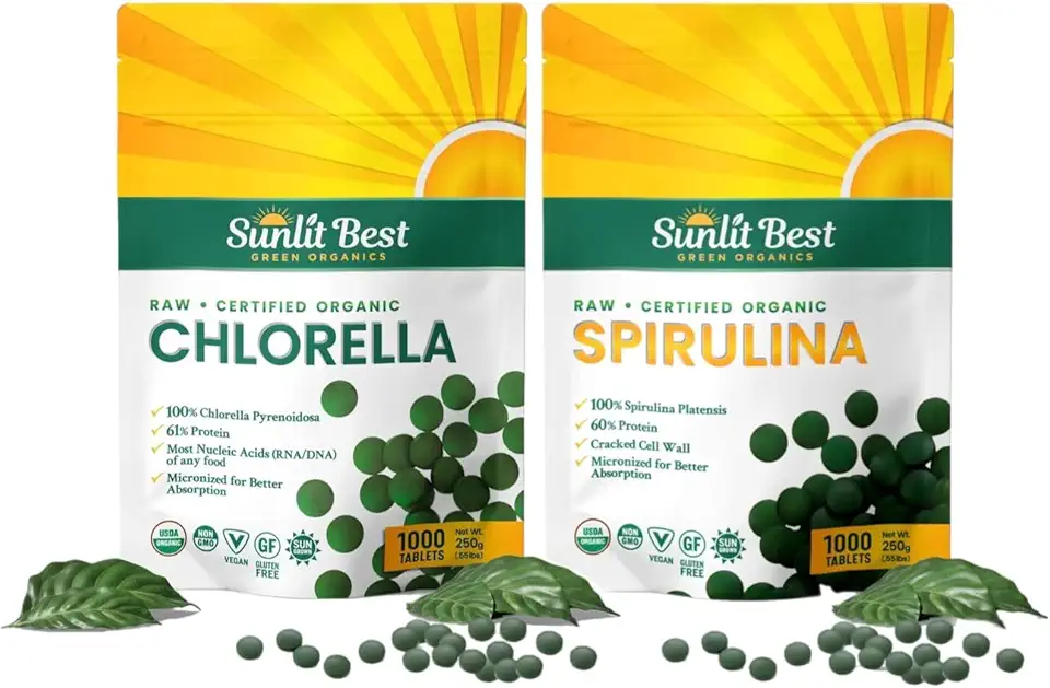 Sunlit Best Premium Chlorella & Spirulina Tablet Bundle | for Immune Support, Energy, Wellbeing - Kansas Nuitrition - HNZSDS