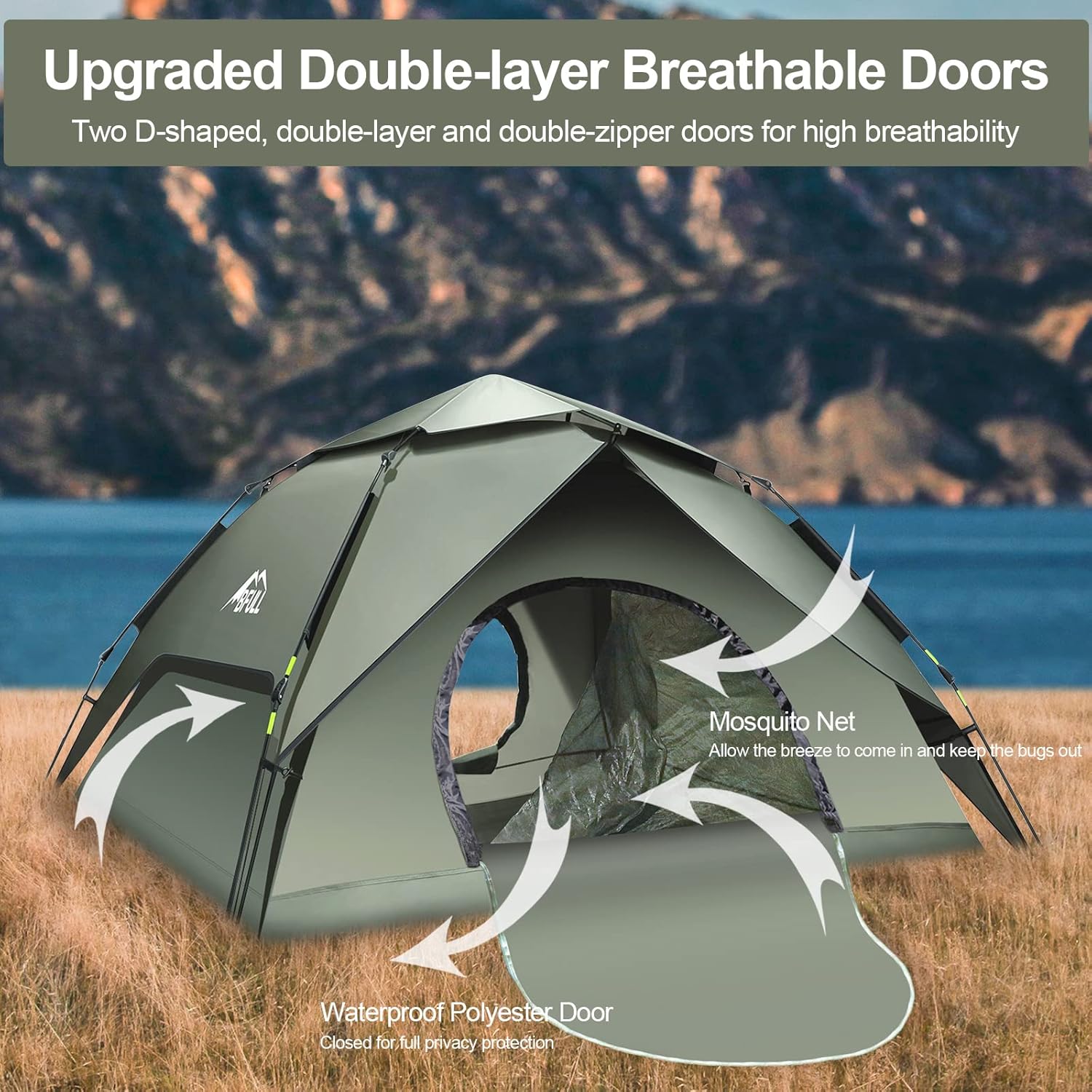 Instant Pop Up Tents for Camping, 2-3 Person Camping Tent Automatic 60s Setup Dome Tent