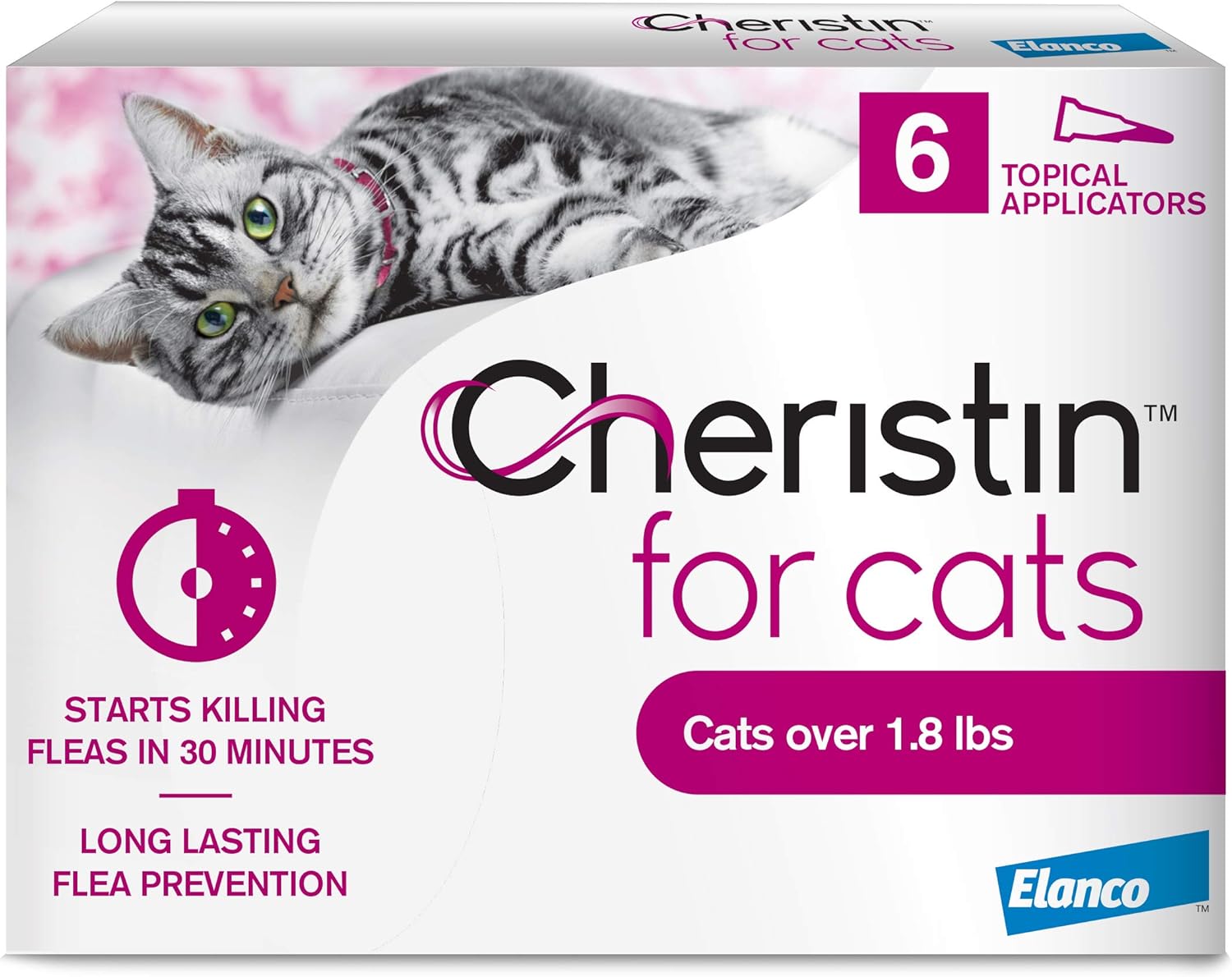Cheristin for Cats Topical Flea Prevention &ndash; Starts Killing Fleas in 30 Minutes, 6 doses