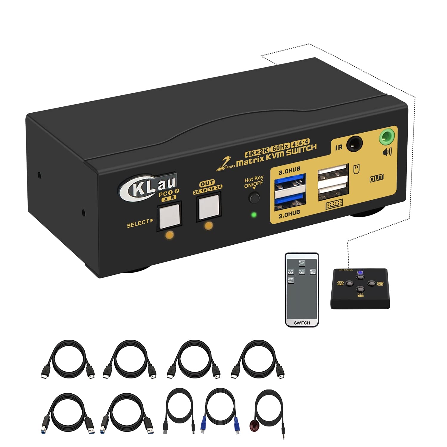 CKLau KVM Switch HDMI 4 Port with USB Hub, Audio and 4 KVM Cables, 4 Port HDMI KVM Switch Support 4K@60Hz 4:4:4
