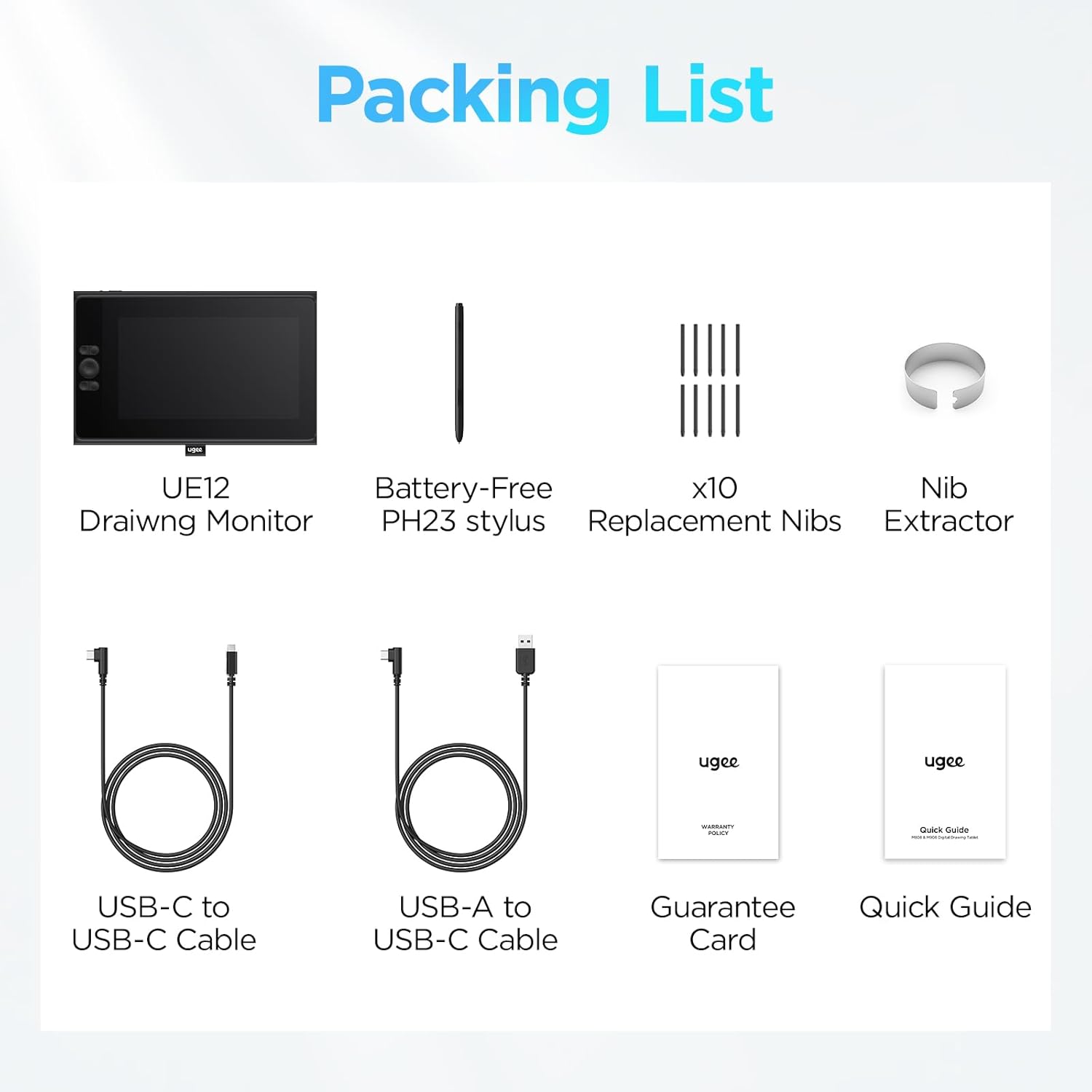 UGEE UE12P 147% sRGB 11.9 inch Drawing Tablet with Screen, Art Tablet with Full-Laminated Screen