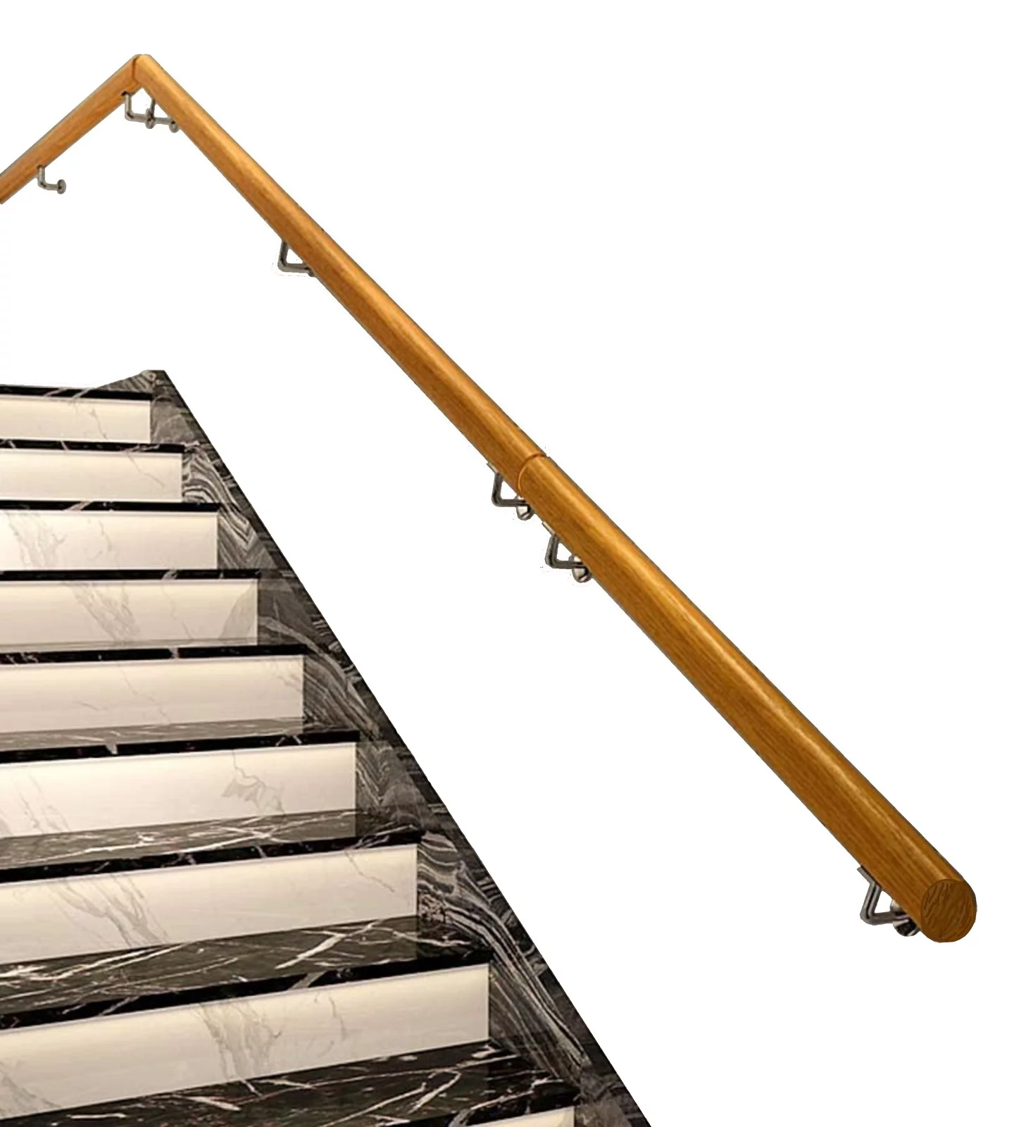 Stair Handrail Wall Rails 15 FT Long, 2.0" Diameter Grab Bar Iron Bracket, Wooden Handrail Stair Rail Non Slip for Elderly