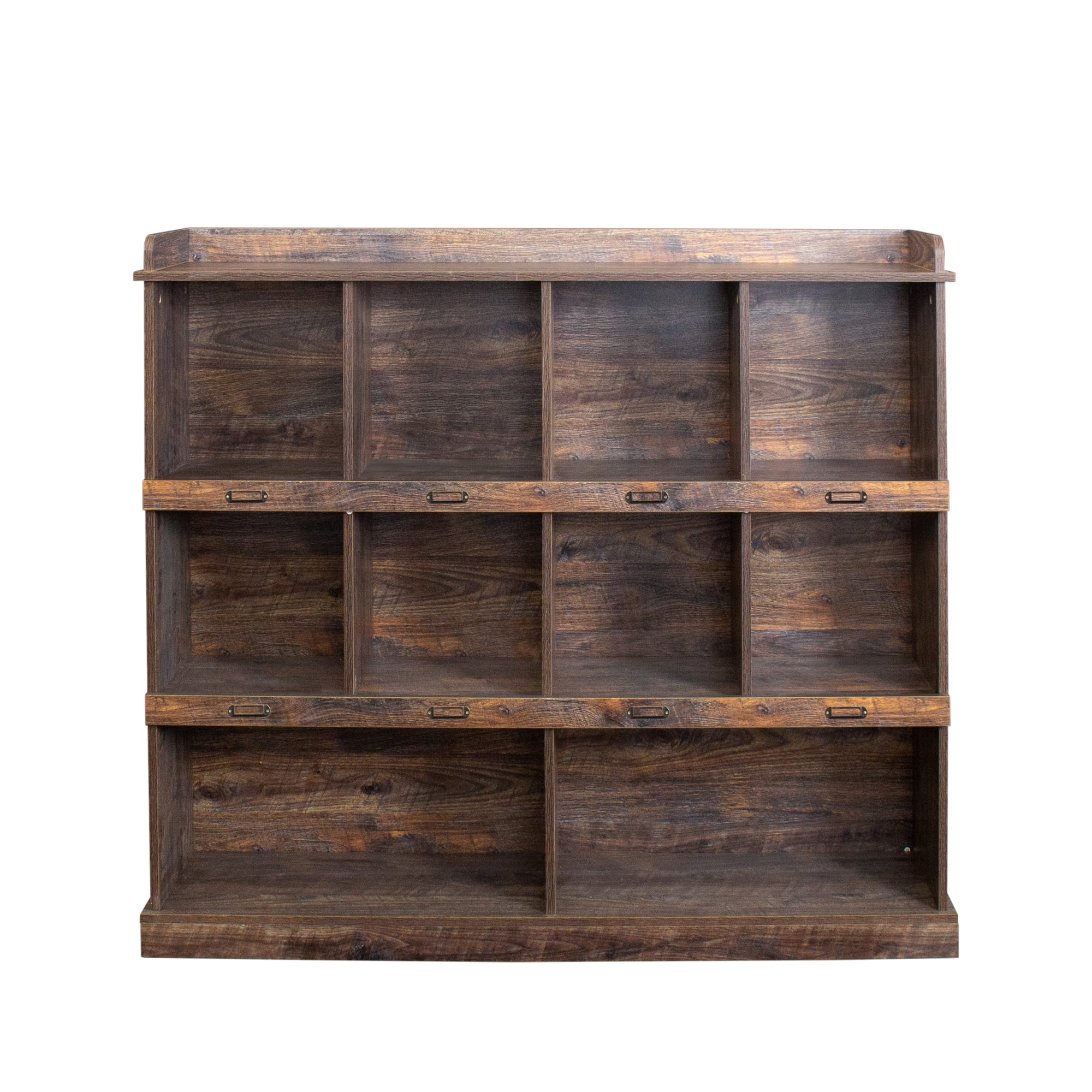 Royard Oaktree 10-Cube Bookcase Freestanding 3-Tier Open Bookshelf Wood Cube Storage Organizer with 10 Storage Compartments and Top Shelf Retro