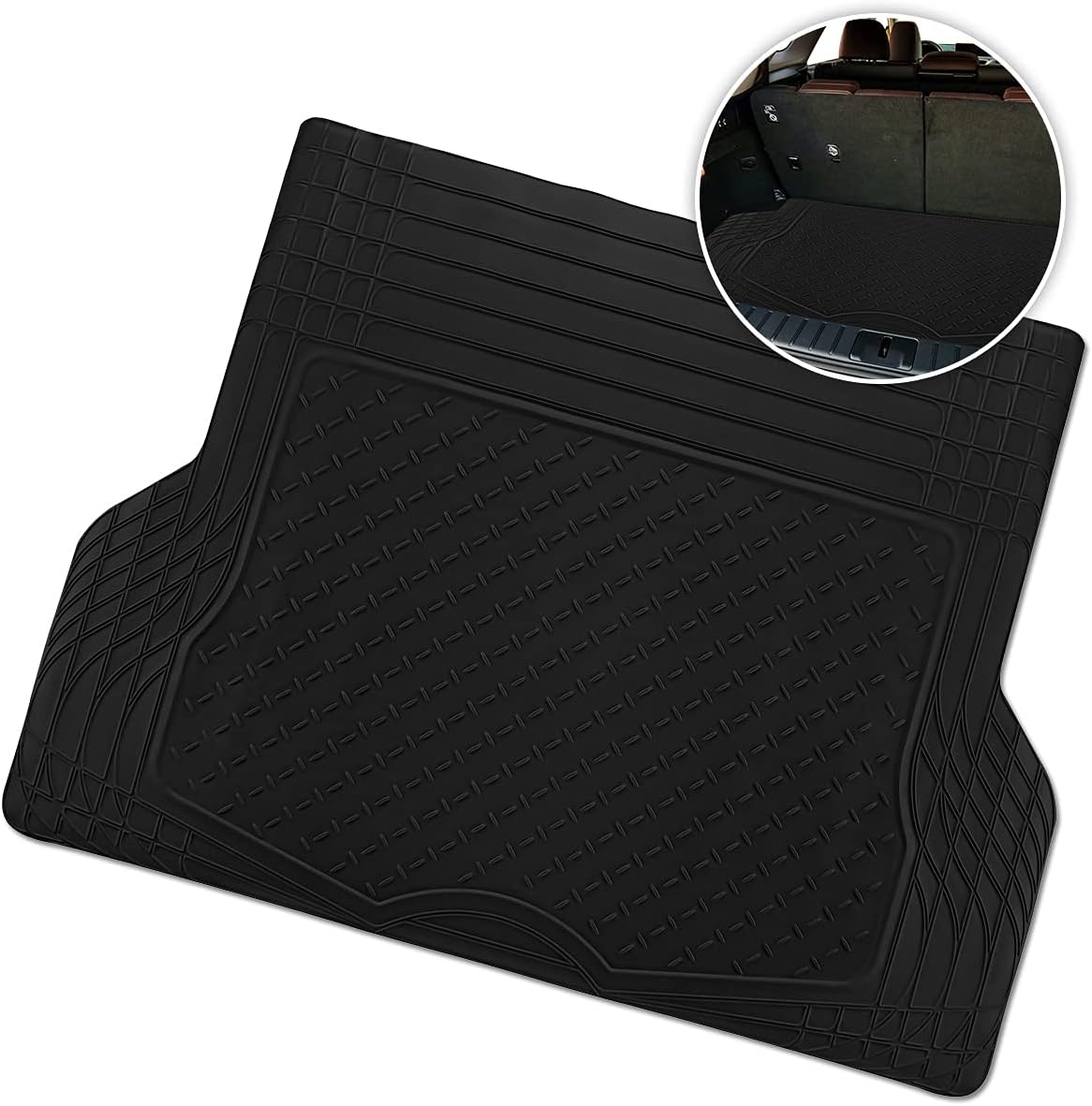 Zone Tech All Weather Rubber Semi Pattern Cargo Liner Trunk Floor Mat – Premium Quality Black Heavy Duty Cargo Trunk Floor Mat Pack of 2