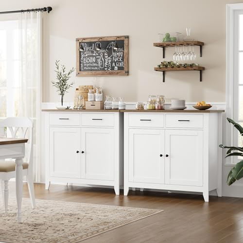 HORSTORS Kitchen Storage Cabinet, Modern Farmhouse Buffet Cabinet with Storage, Coffee Bar with 2 Drawers and 2 Doors