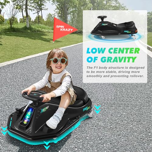 360 Degrees Rotating Ride On Drift Car and 2 Replacement Universal Wheels, 24V Electric Drifting Go Kart for Kids W/Brushless Motor, High/Low Speed