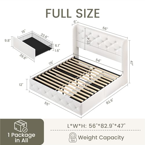 King Size Bed Frame with 4 Storage Drawers and Tufted Headboard Linen Upholstered Platform Bed Frame Wingback Beds with Wooden Slats Support