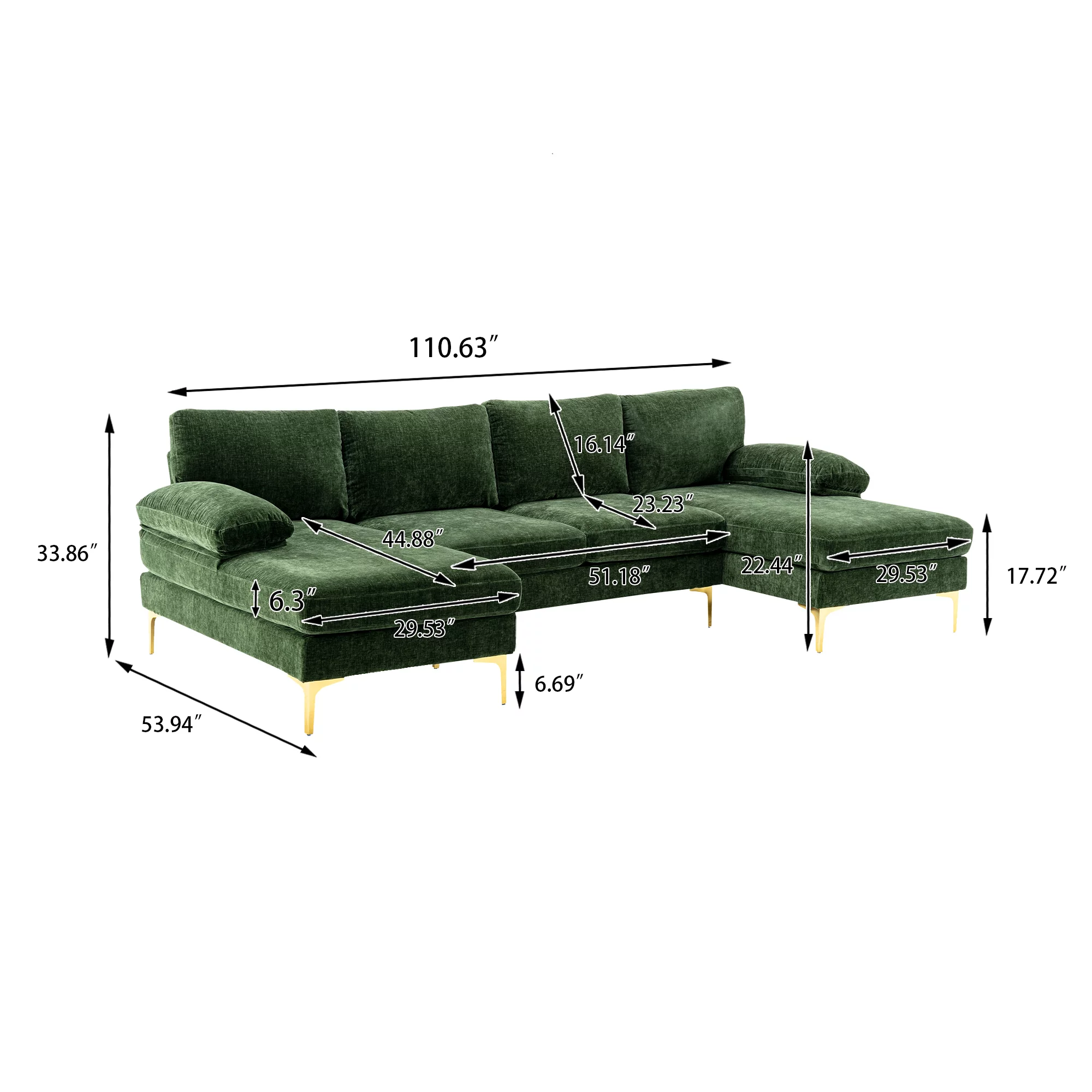 Luccalily Sectional Sofa U-Shaped Sectional Couch , Accent Sofa Recliner,with Golden Metal Legs,Mid-Century Modern Velvet loveseat Sofa