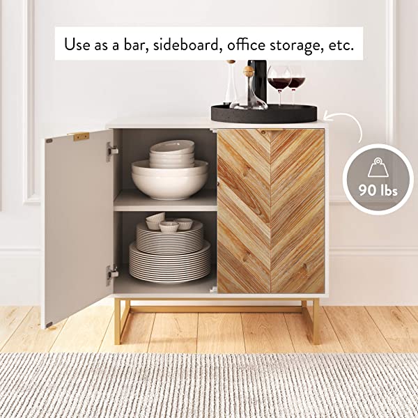 Nathan James Enloe Modern Storage, Free Standing Accent Cabinet with Doors in a Rustic Fir Wood Finish Powder-coated Metal Base for Hallway