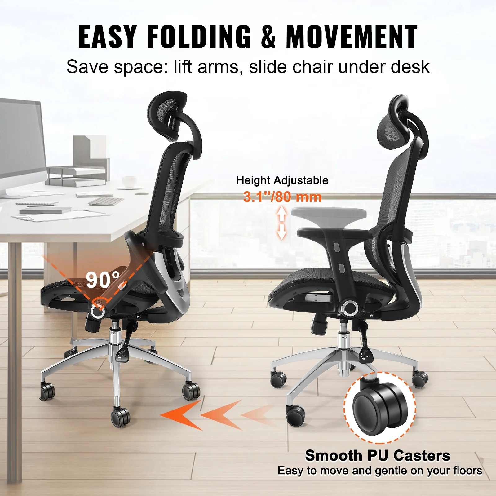 BENTISM Ergonomic Office Chair Mesh Desk Chair Back Lumbar and Head Support
