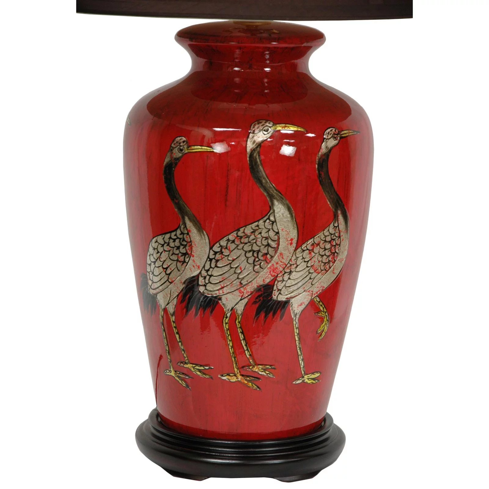 Oriental Furniture 26" Red Crowned Cranes Vase Lamp, decorative item