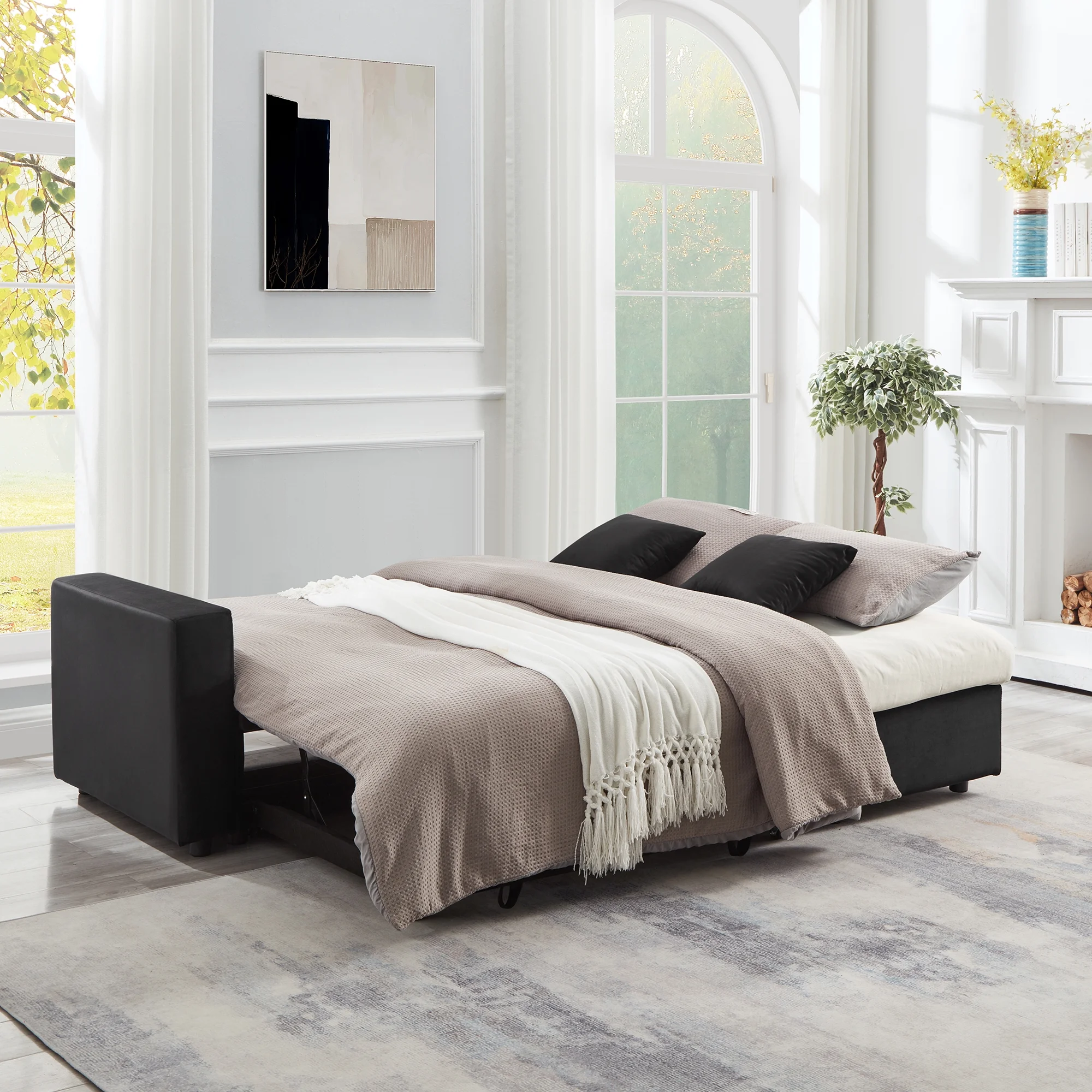 Muumblus 84" Convertible Sofa Bed, Pull Out Sofa Bed, Modern Tufted Sectional Sleeper Sofa with Storage Chaise, L Shaped Sofa Couch for Living Room