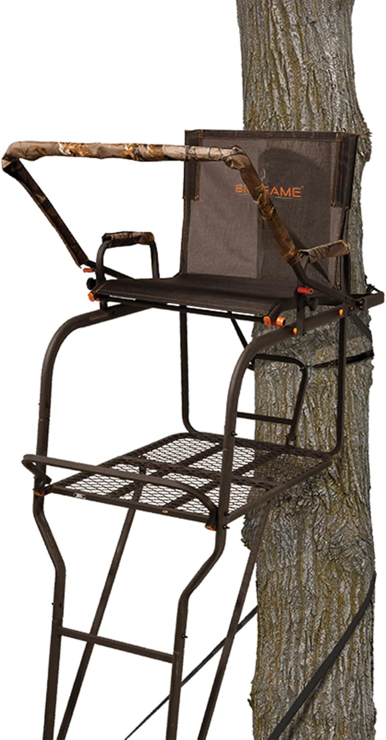 Big Game Hunter HD 18.5 Foot 1 Person Deer Hunting Adjustable Ladder Outdoor Tree Stand with Full Body Fall Arrest System, Camouflage (2 Pack)
