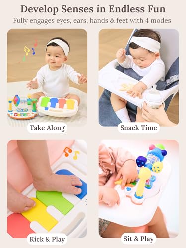 CuddoBaby Baby Bouncer 4-in-1 with Wheels, Detachable Piano, Feeding Tray, Play Bar