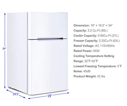 Safeplus Compact Refrigerator, 3.2 cu ft. Unit Cold-rolled Sheet Mini Refrigerator with freezer, Dorm fridge with Adjustable Removable Shelves…