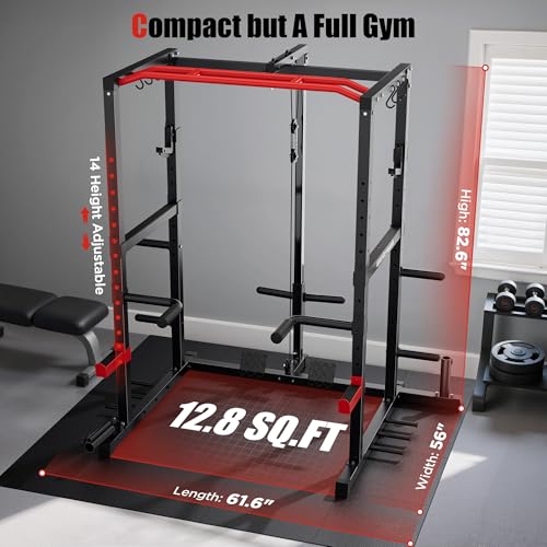 Sportsroyals Power Cage,1600lbs Multi-Function Power Rack with Adjustable Cable Crossover System and More Training Attachment