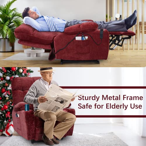 Electric Power Lift Recliner Oversize Chair Dual Motor Vibration Massage Heated Gift Fabric Single Sofa for Elder with Side Pockets Cup Holders for