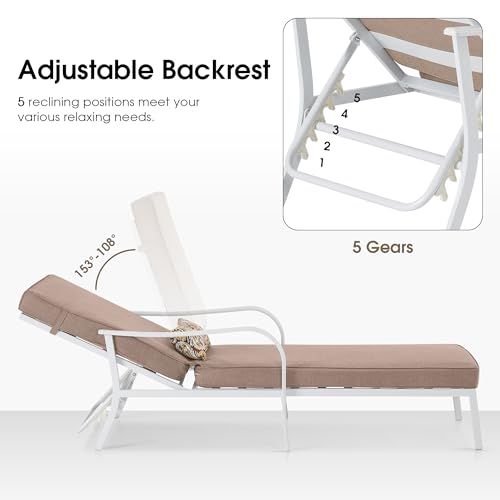 ivinta Outdoor Chaise Lounge Chair with Thick Cushion