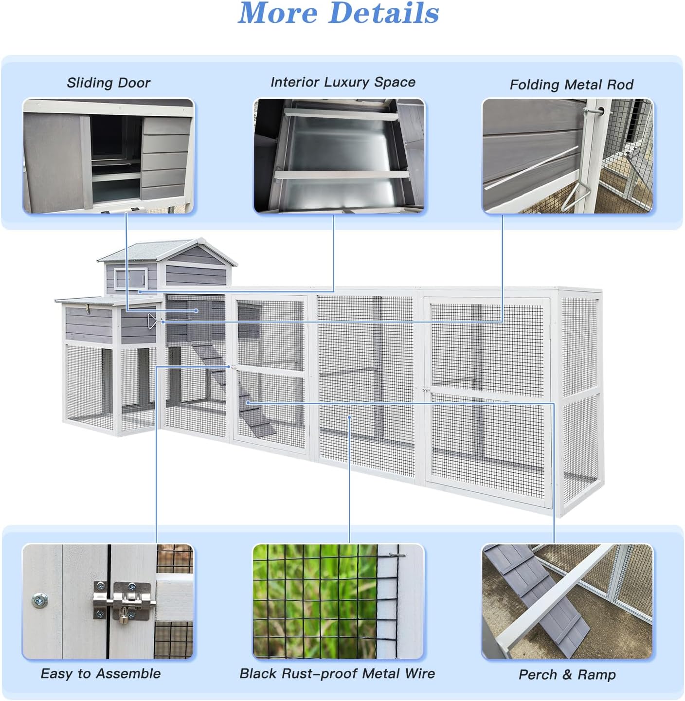 150＂Chicken Coop Extra Large Chicken House, Outdoor Wooden Hen House Black Rust-Proof Metal Wire Poultry Cage with Two Nesting Boxes, 5 Perches